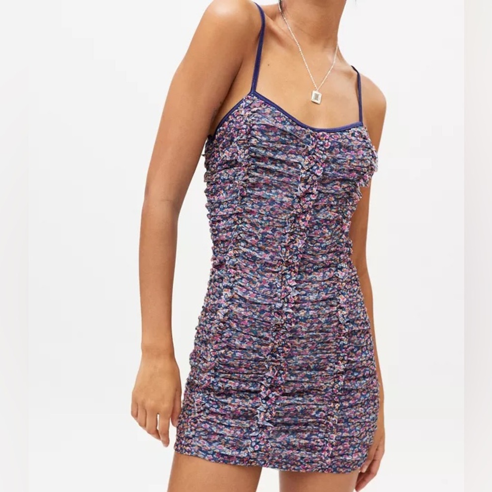 Urban Outfitters Dress Forum Ruched Mesh Mini Dress